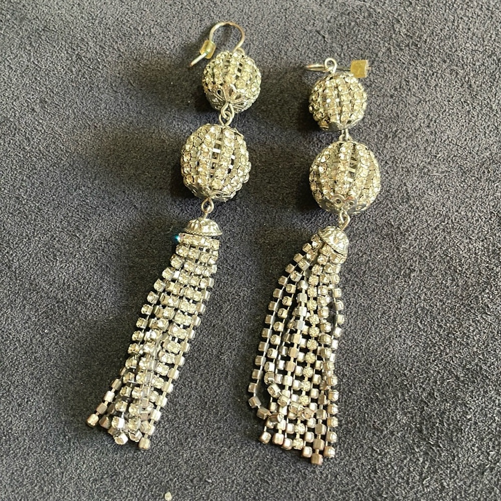 Rhinestone Ball Drop Statement Earrings - image 1